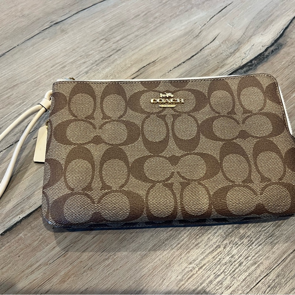 Coach Tan and Brown Signature Wristlet